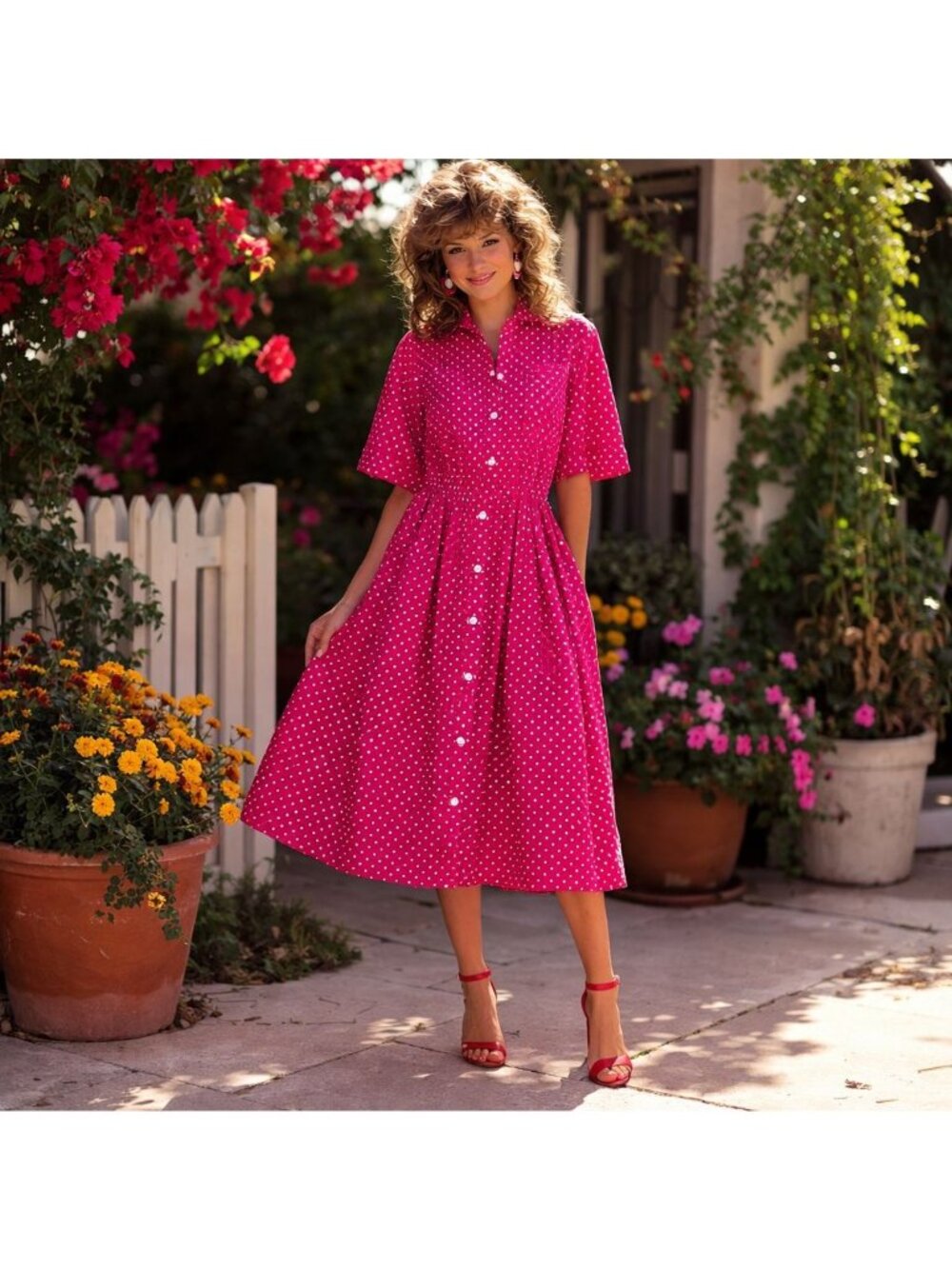 Vtg 1980s Mary Mary Shirt Dress Size 12 Cherry Red & White Polka Dot 100% Cotton